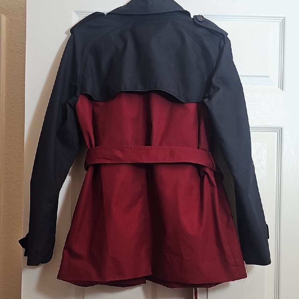 Coach Two-Tone Burgundy & Black Trench Coat - Picture 3 of 3